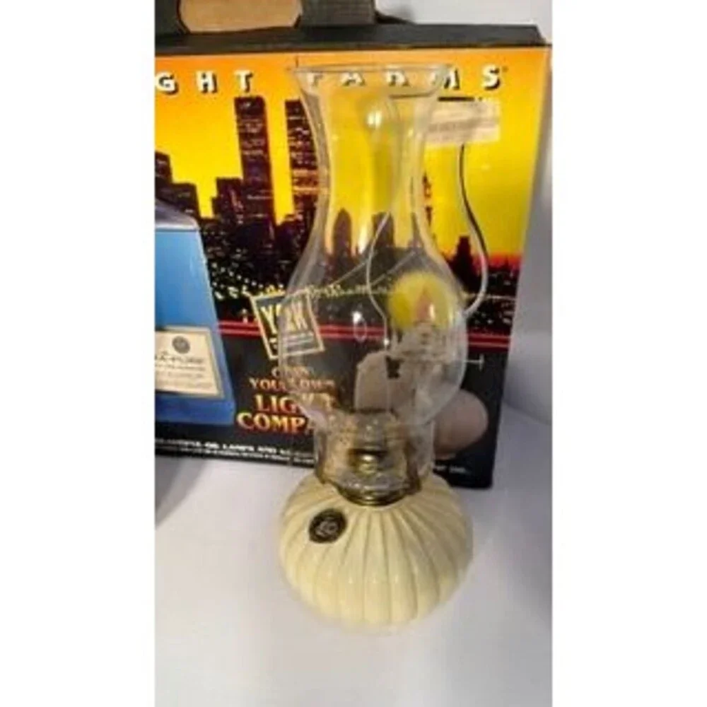Y2K Pumpkin Oil Lamps Set of 2 Glass Chimneys Original Box Fall Decor